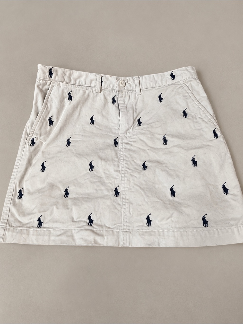 Ralph Lauren White Mini Skirt with Navy Polo Player Embroidery